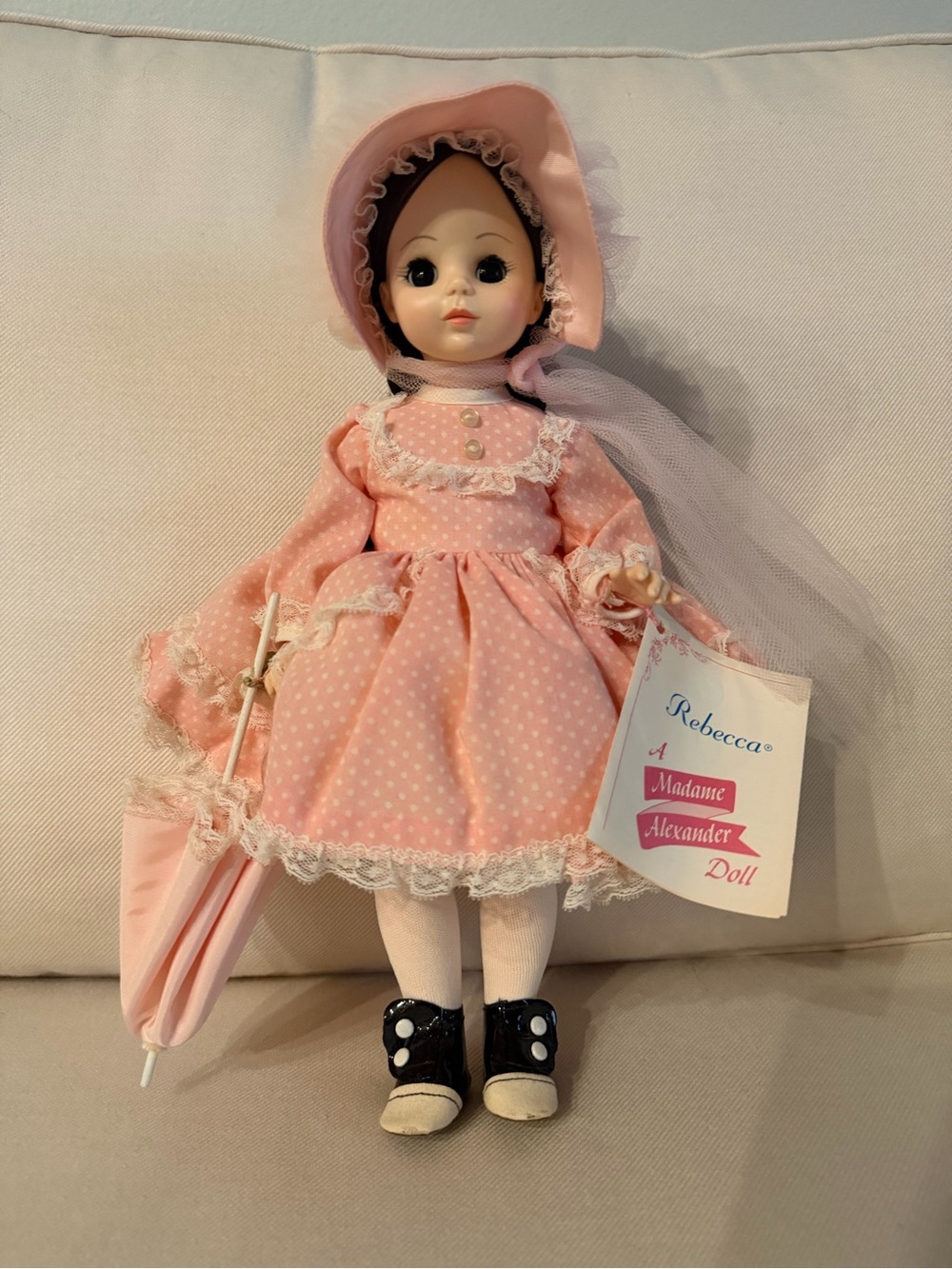 Madame Alexander Pink Polka Dot Rebecca Doll with Bonnet and Parasol